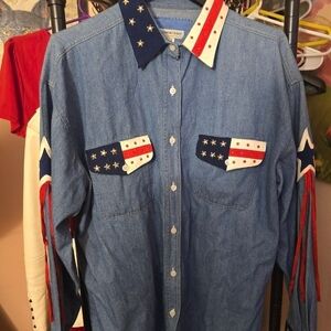 Women's Denim Star-Studded Blouse